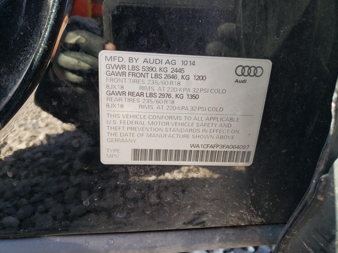 Photo 10 from auction – 2015 AUDI Q5 PREMIUM with VIN WA1CFAFP3FA064097