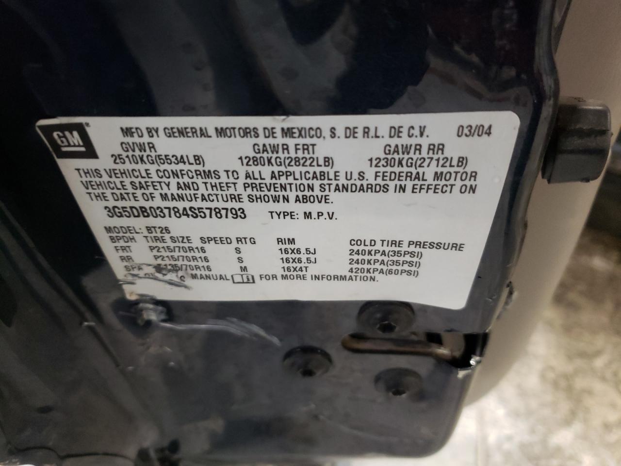 Photo 10 from auction – 2004 BUICK RENDEZVOUS with VIN 3G5DB03784S578793