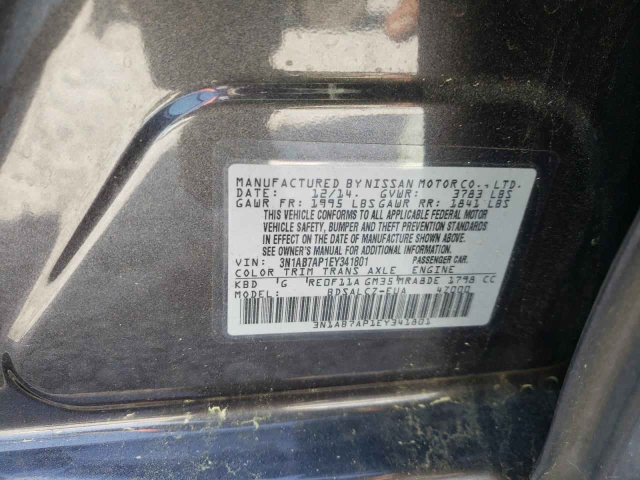Photo 10 from auction – 2014 NISSAN SENTRA S with VIN 3N1AB7AP1EY341801