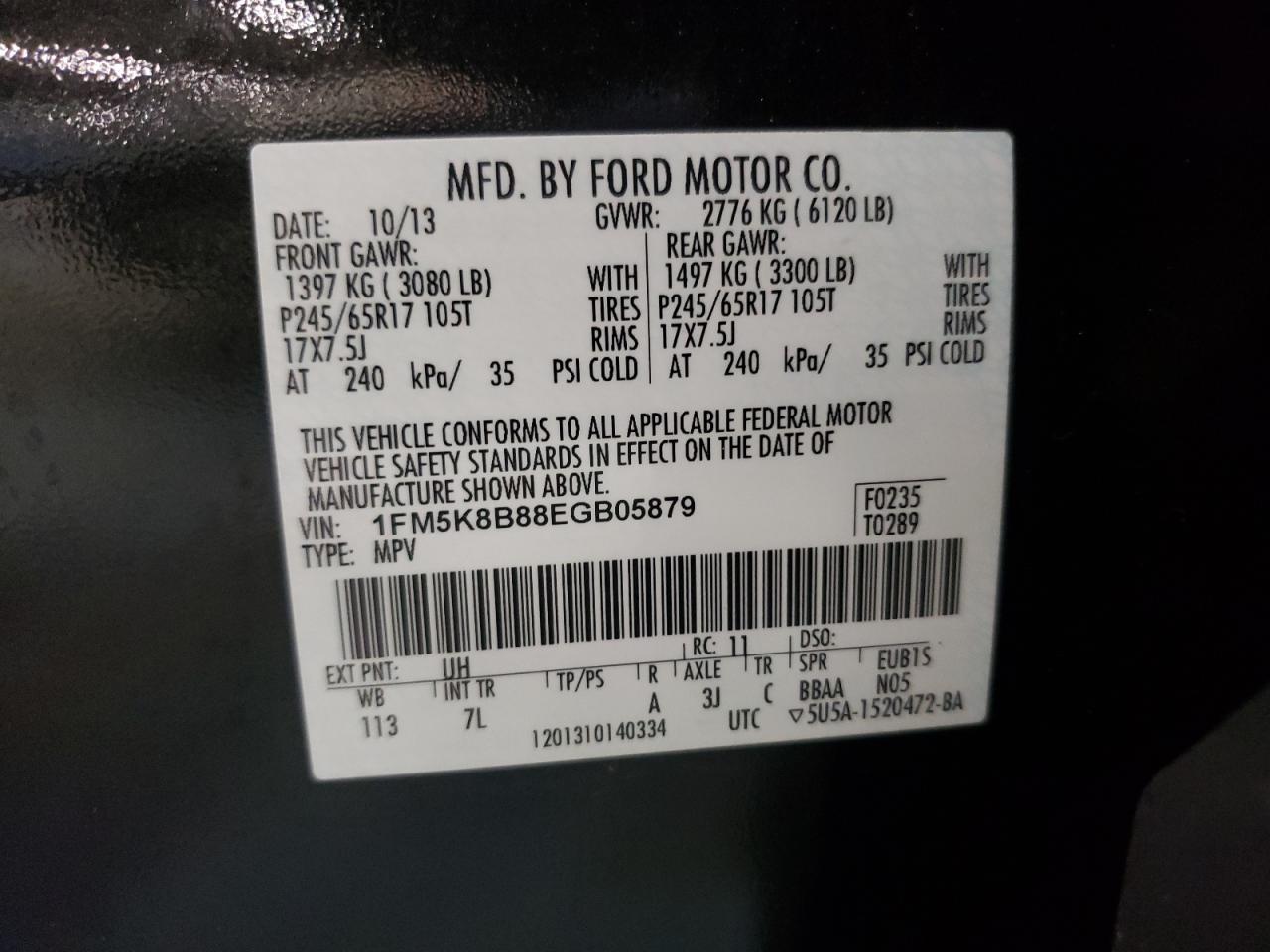 Photo 10 from auction – 2014 FORD EXPLORER with VIN 1FM5K8B88EGB05879