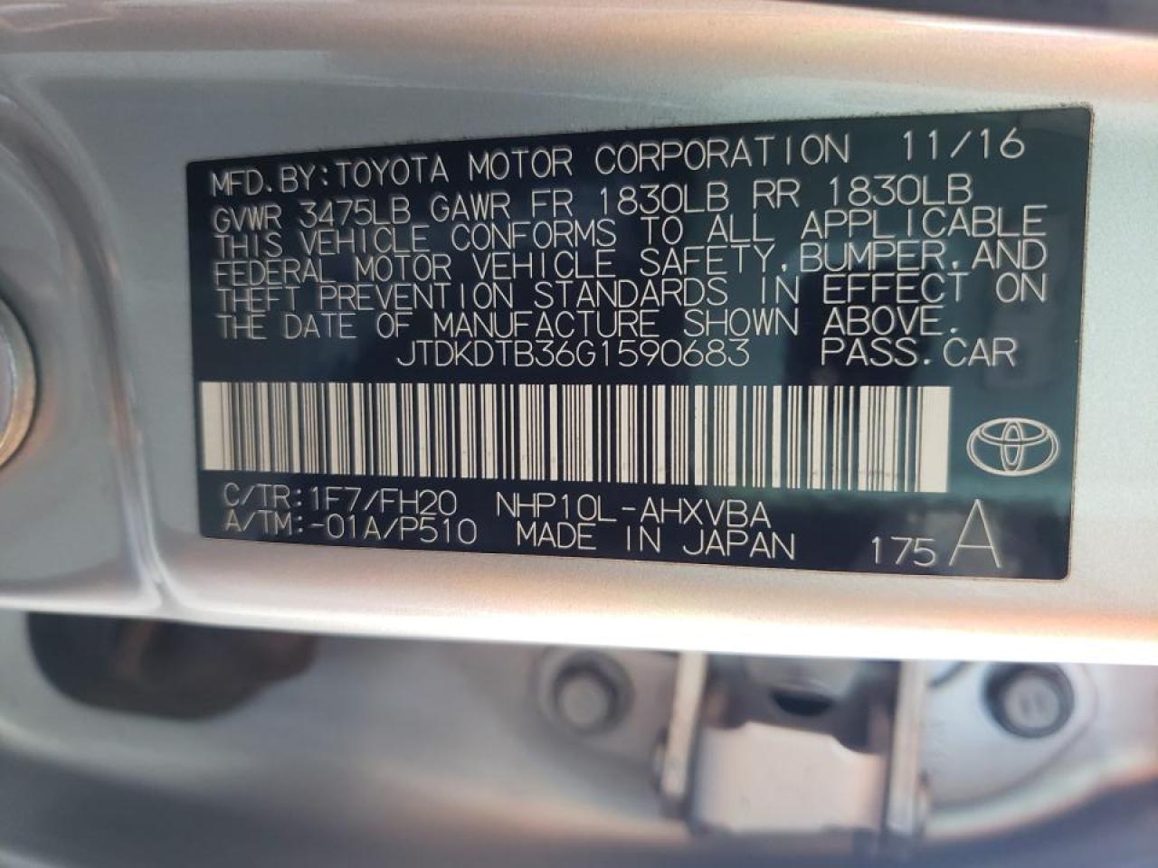 Photo 10 from auction – 2016 TOYOTA PRIUS C with VIN JTDKDTB36G1590683