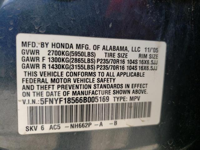 Photo 10 from auction – 2006 HONDA PILOT EX with VIN 5FNYF18566B005169
