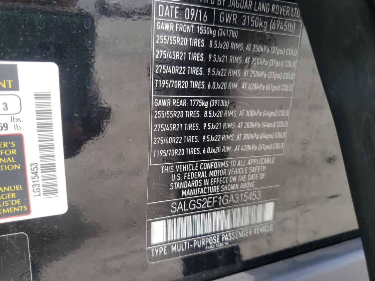 Photo 10 from auction – 2016 LAND ROVER RANGE ROVE with VIN SALGS2EF1GA315453