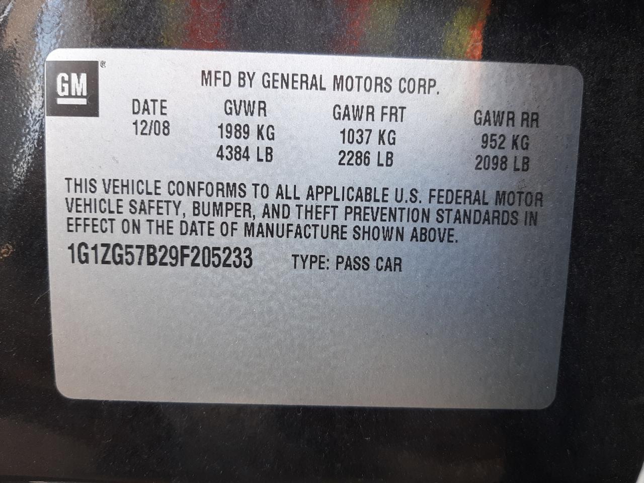 Photo 10 from auction – 2009 CHEVROLET MALIBU LS with VIN 1G1ZG57B29F205233