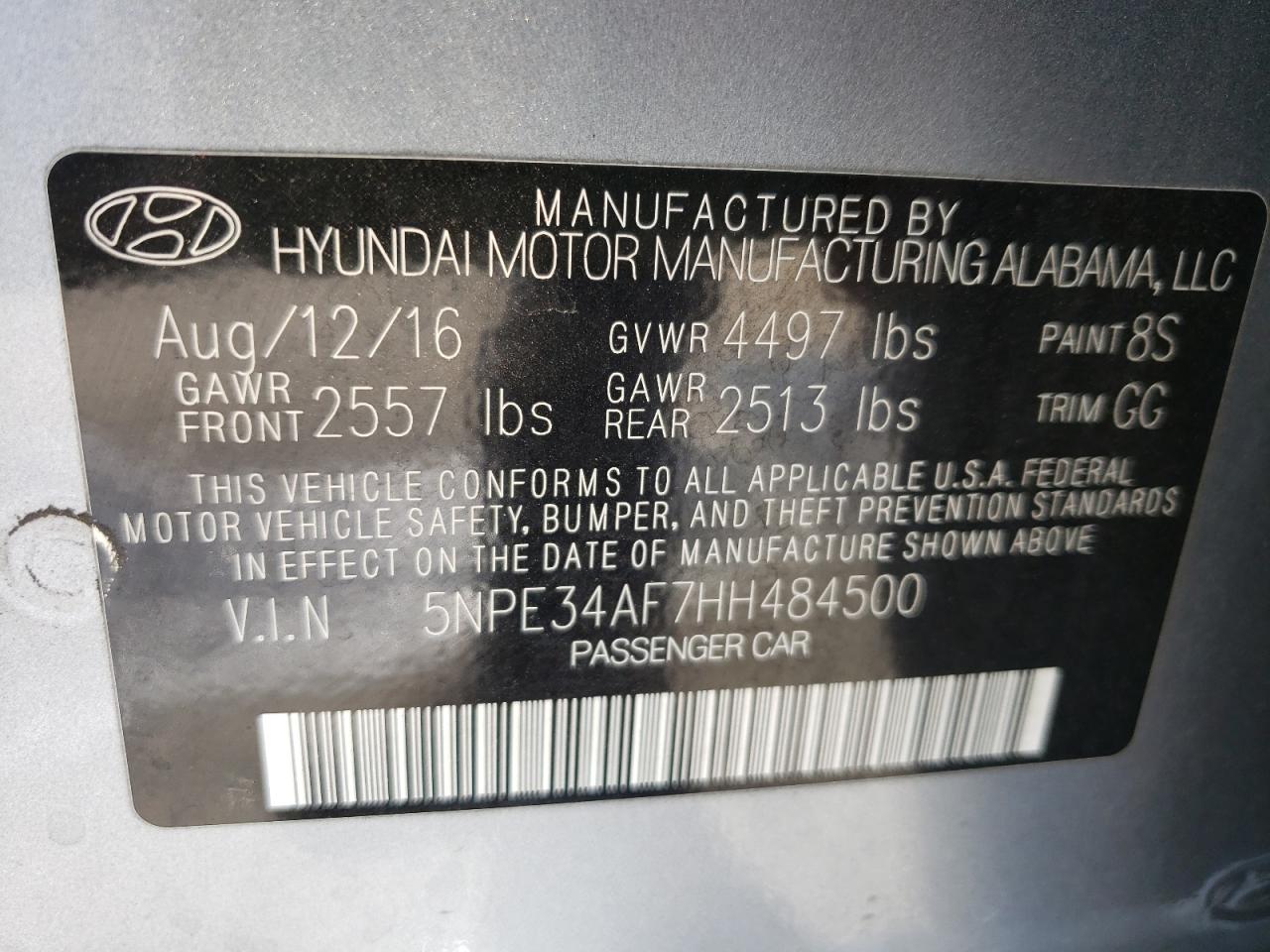 Photo 10 from auction – 2017 HYUNDAI SONATA SPO with VIN 5NPE34AF7HH484500