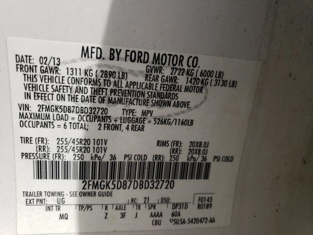 Photo 10 from auction – 2013 FORD FLEX LIMIT with VIN 2FMGK5D87DBD32720