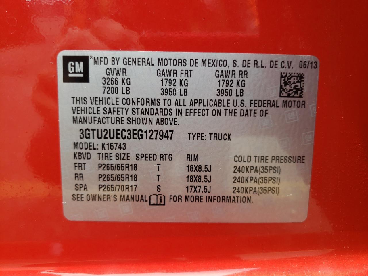 Photo 10 from auction – 2014 GMC SIERRA K15 with VIN 3GTU2UEC3EG127947