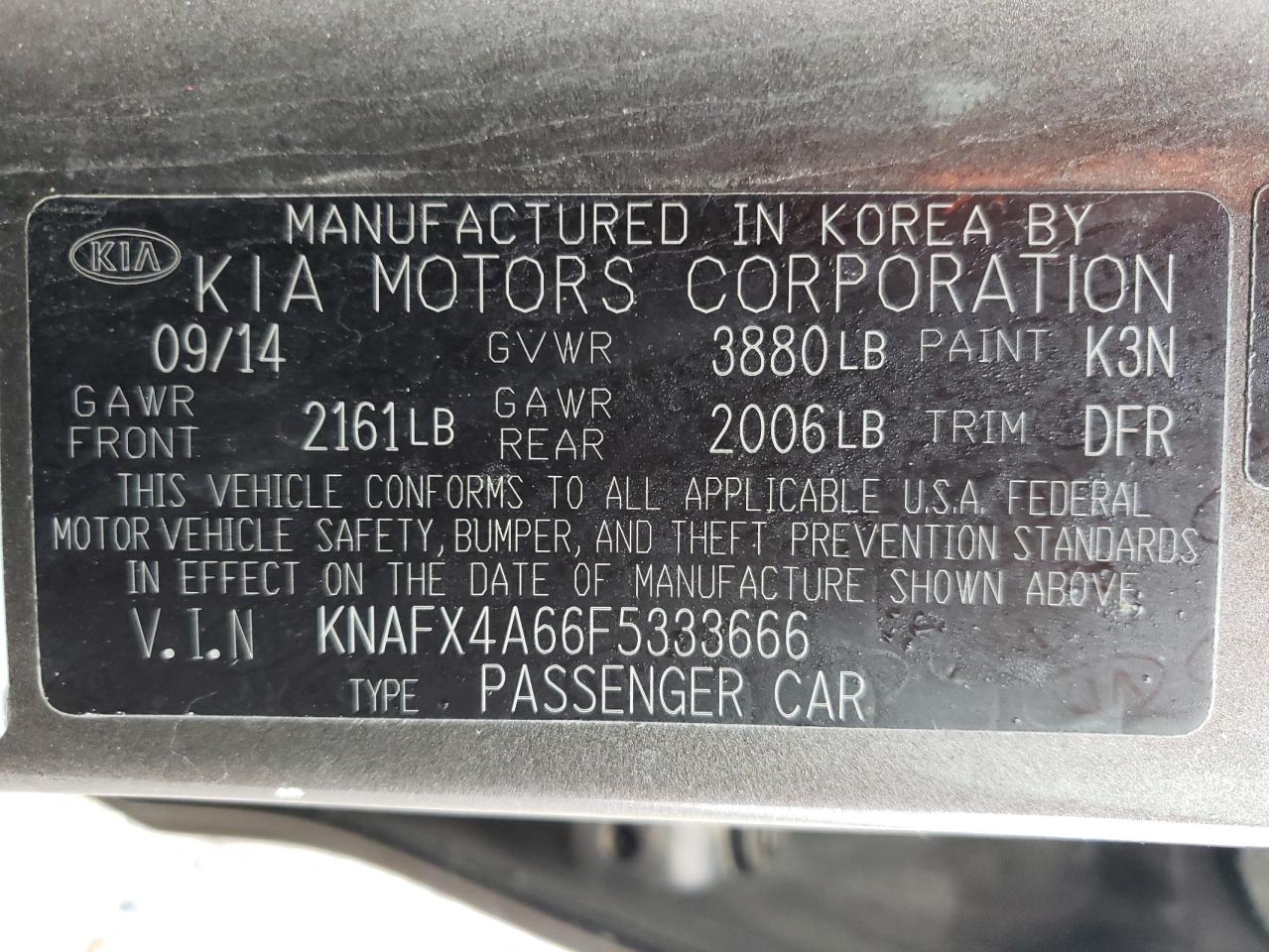 Photo 10 from auction – 2015 KIA FORTE LX with VIN KNAFX4A66F5333666