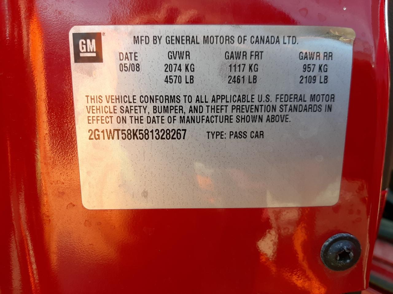 Photo 10 from auction – 2008 CHEVROLET IMPALA LT with VIN 2G1WT58K581328267
