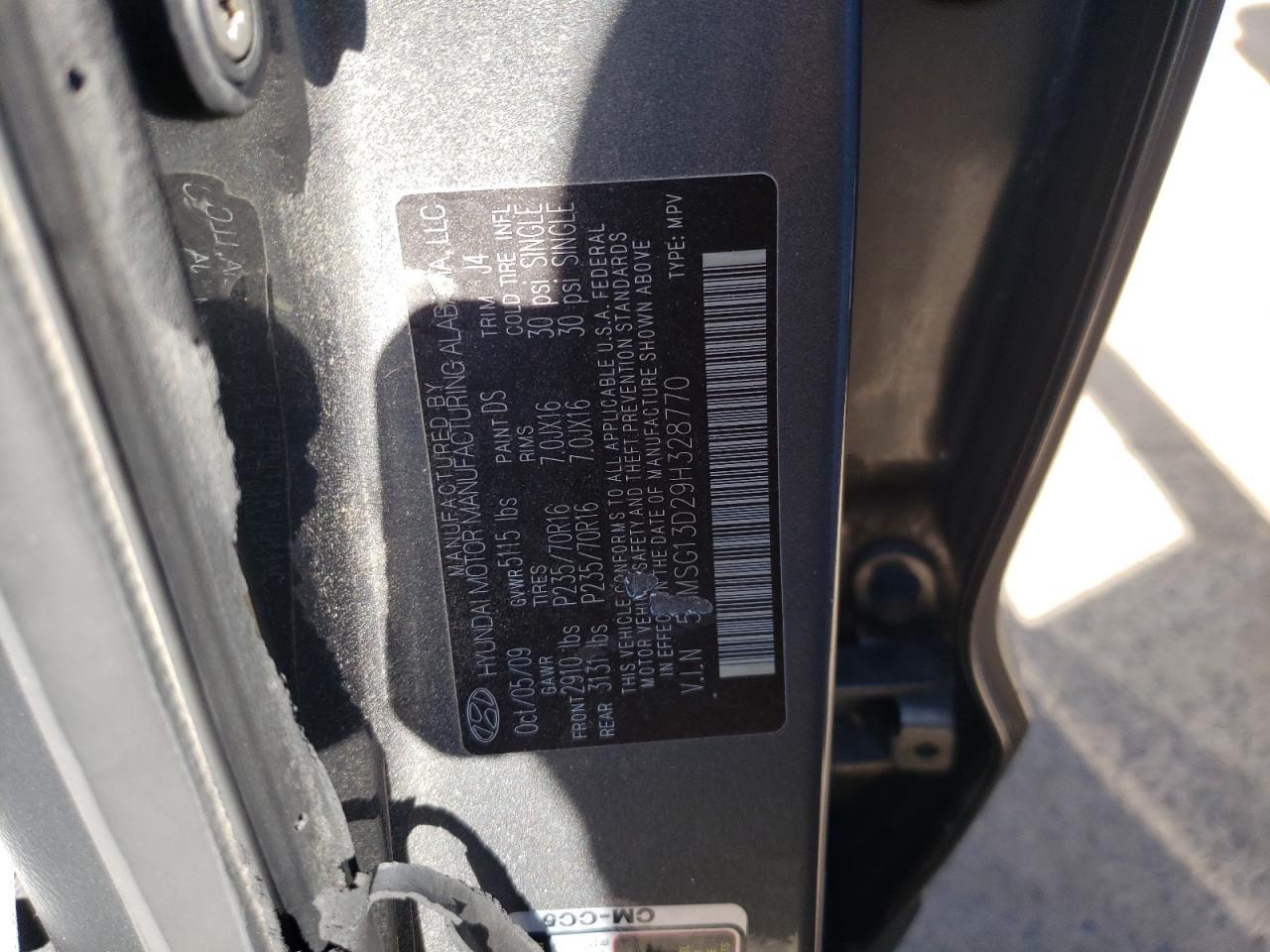 Photo 10 from auction – 2009 HYUNDAI SANTA FE G with VIN 5NMSG13D29H328770