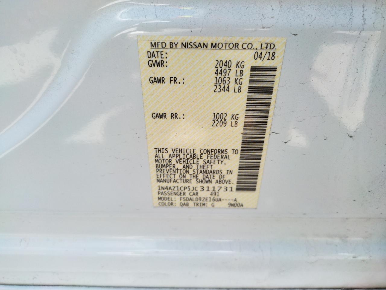 Photo 10 from auction – 2018 NISSAN LEAF S with VIN 1N4AZ1CP5JC311731