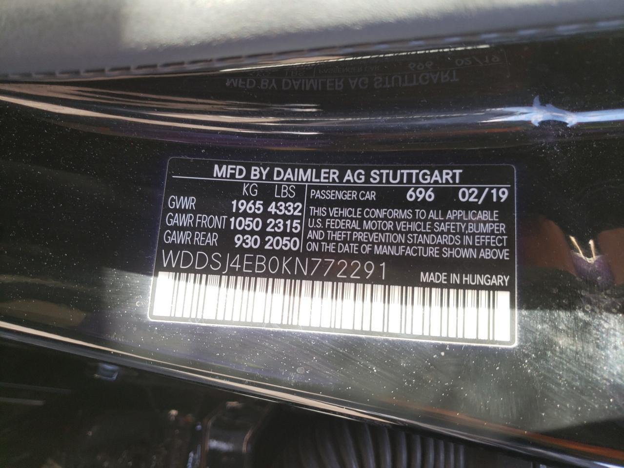 Photo 10 from auction – 2019 MERCEDES-BENZ CLA 250 with VIN WDDSJ4EB0KN772291