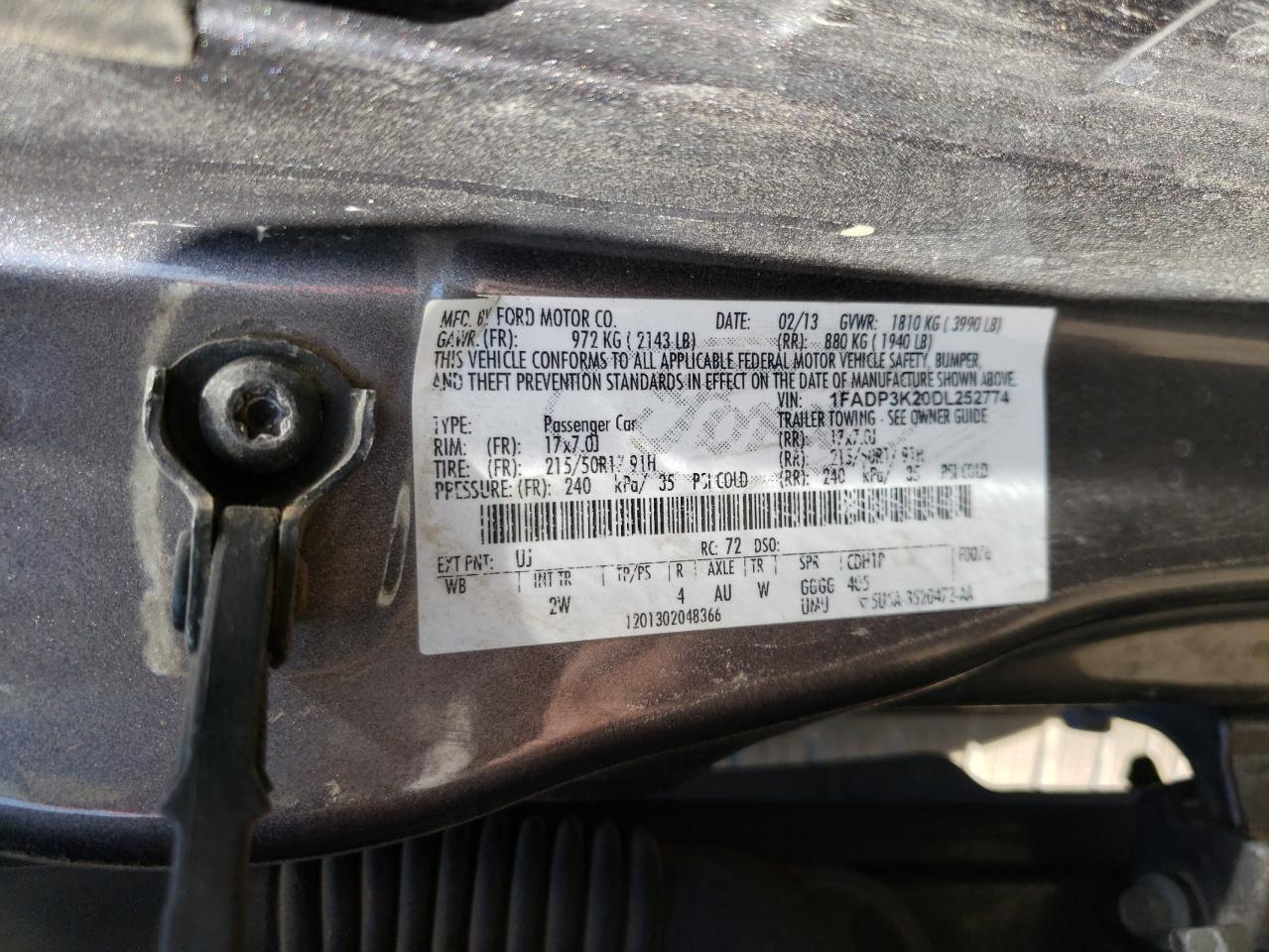 Photo 10 from auction – 2013 FORD FOCUS SE with VIN 1FADP3K20DL252774