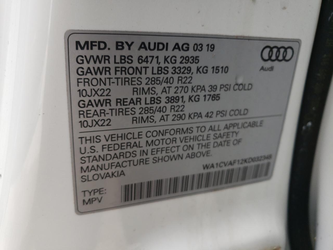 Photo 10 from auction – 2019 AUDI Q8 PRESTIG with VIN WA1CVAF12KD032345