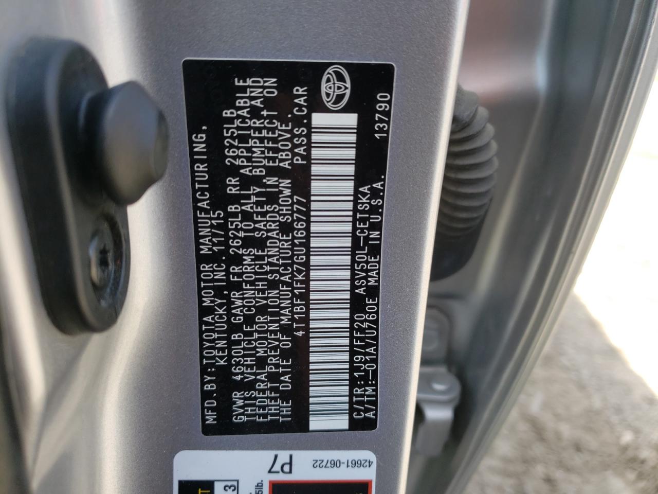 Photo 10 from auction – 2016 TOYOTA CAMRY LE with VIN 4T1BF1FK7GU166777