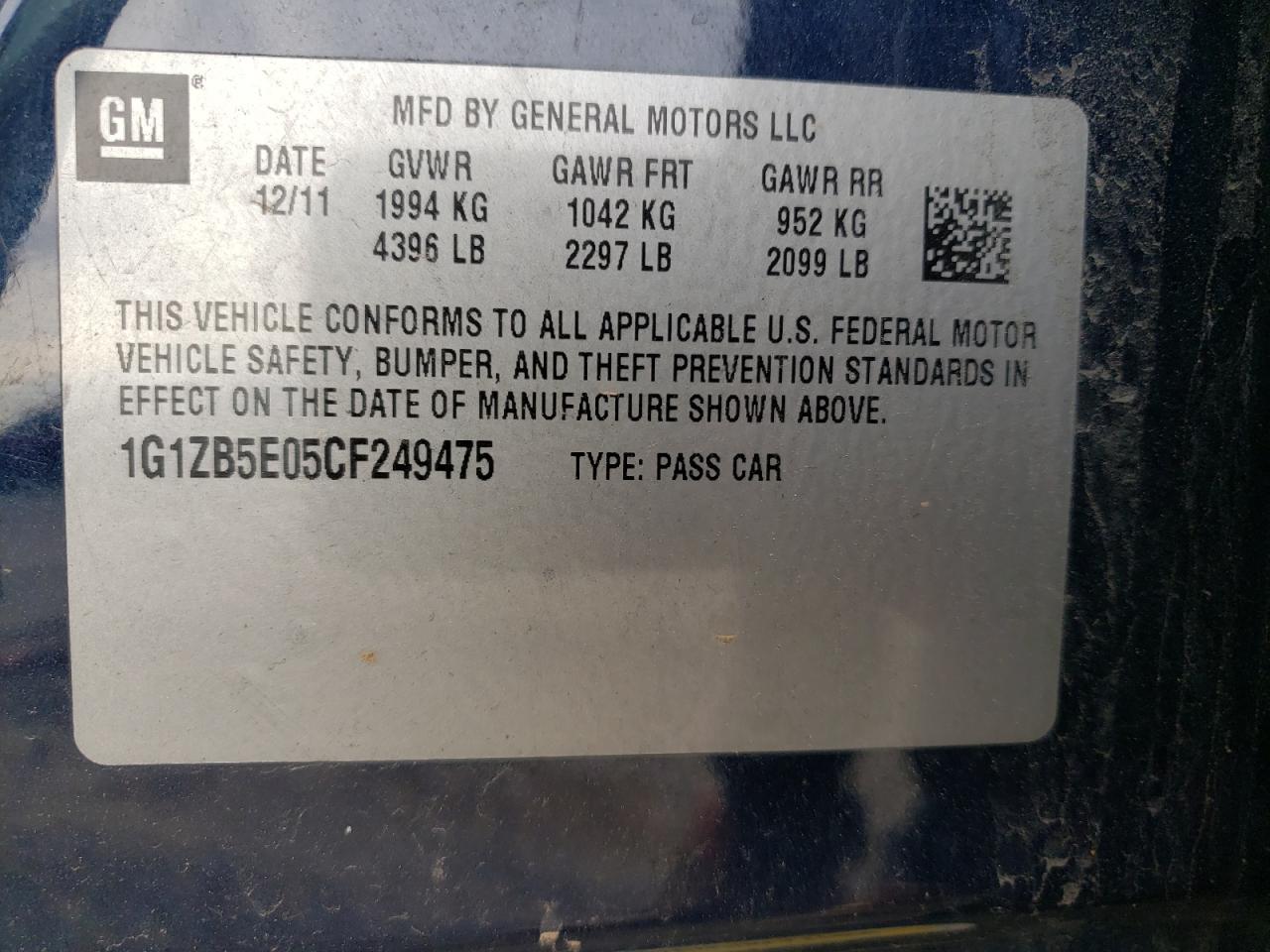 Photo 10 from auction – 2012 CHEVROLET MALIBU LS with VIN 1G1ZB5E05CF249475