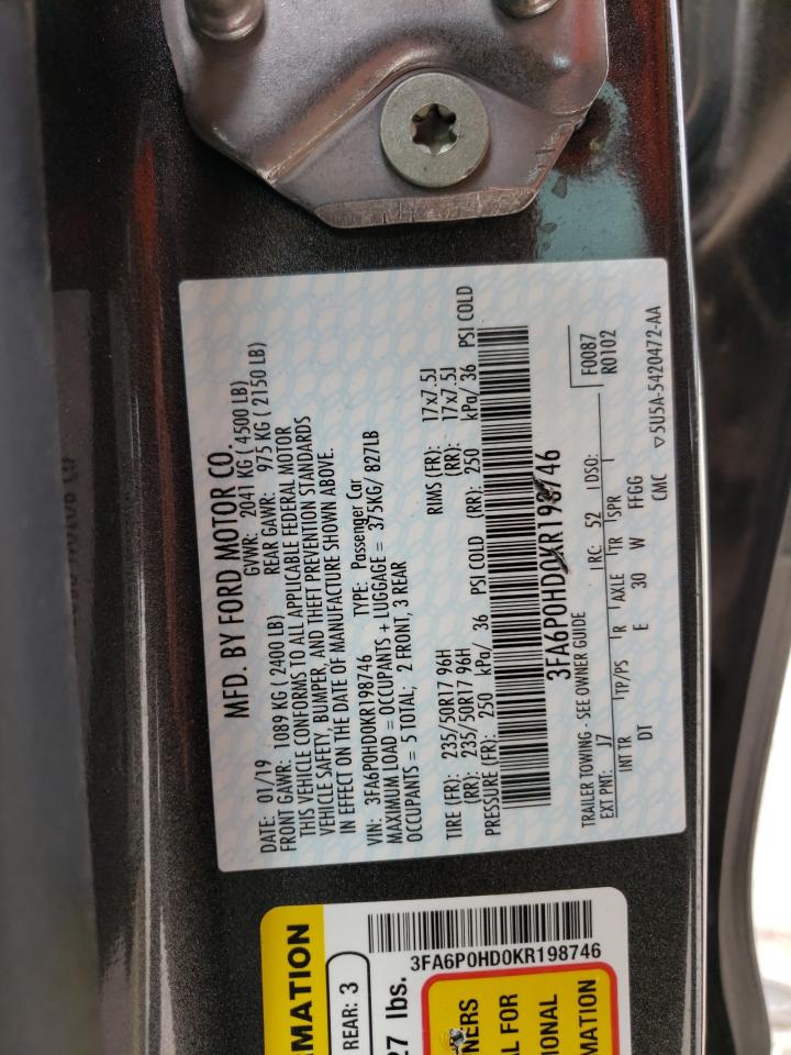 Photo 10 from auction – 2019 FORD FUSION SE with VIN 3FA6P0HD0KR198746