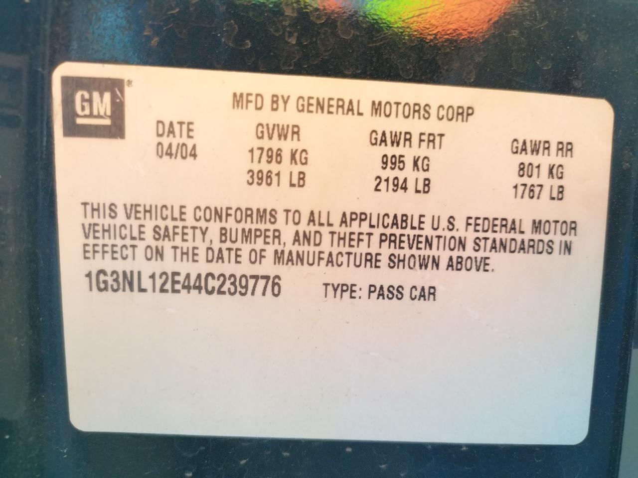 Photo 10 from auction – 2004 OLDSMOBILE ALERO GL with VIN 1G3NL12E44C239776