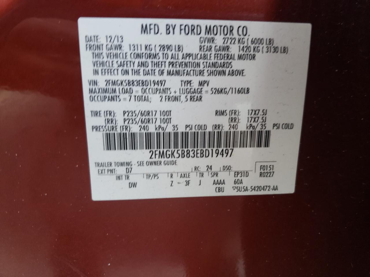 Photo 10 from auction – 2014 FORD FLEX SE with VIN 2FMGK5B83EBD19497