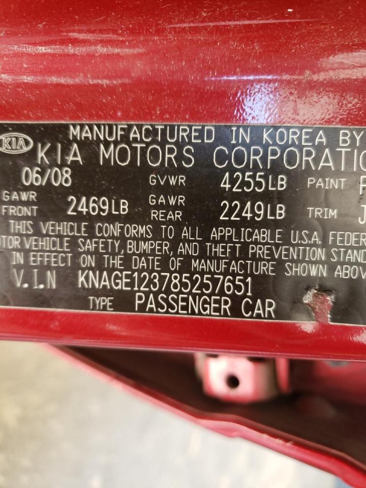 Photo 10 from auction – 2008 KIA OPTIMA with VIN KNAGE123785257651