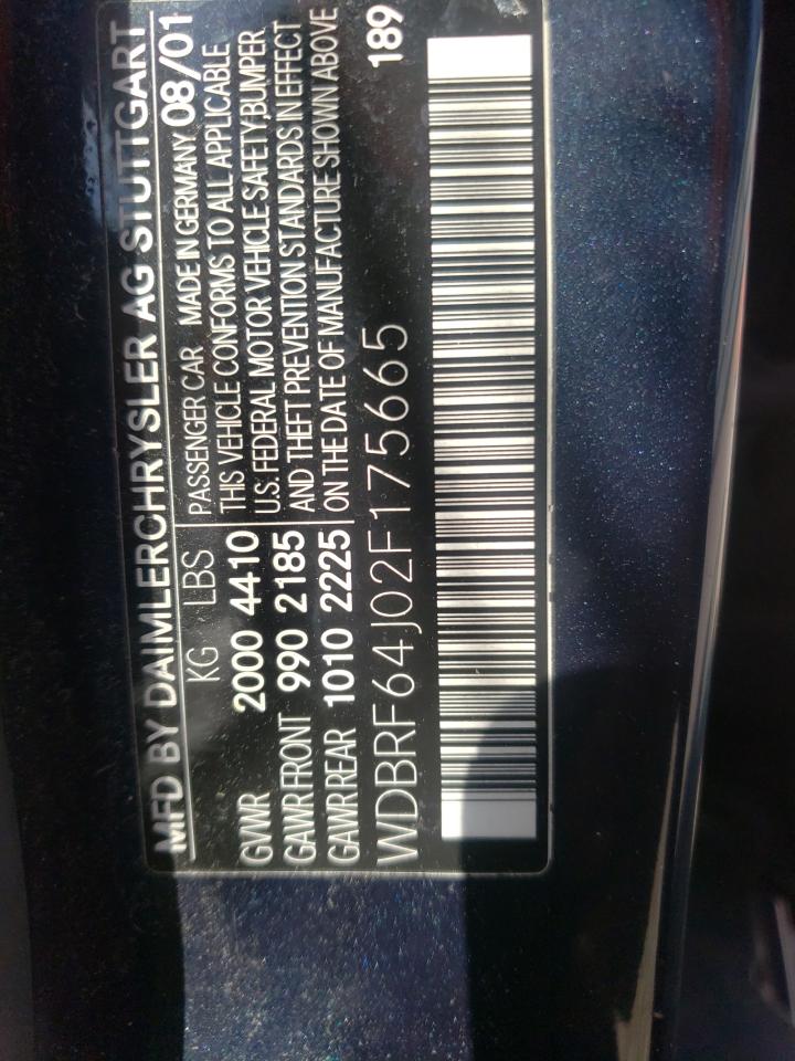 Photo 10 from auction – 2002 MERCEDES-BENZ C 320 with VIN WDBRF64J02F175665