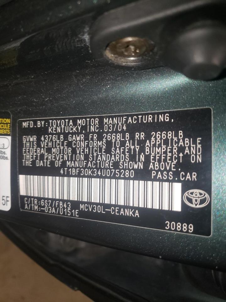 Photo 10 from auction – 2004 TOYOTA CAMRY LE with VIN 4T1BF30K34U075280