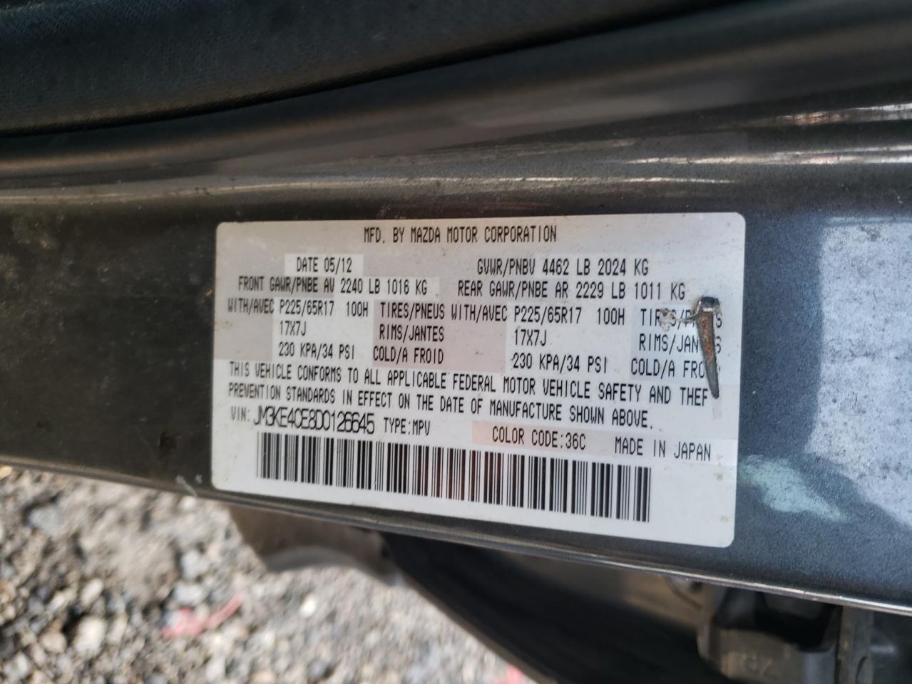 Photo 10 from auction – 2013 MAZDA CX-5 TOURI with VIN JM3KE4CE8D0126645