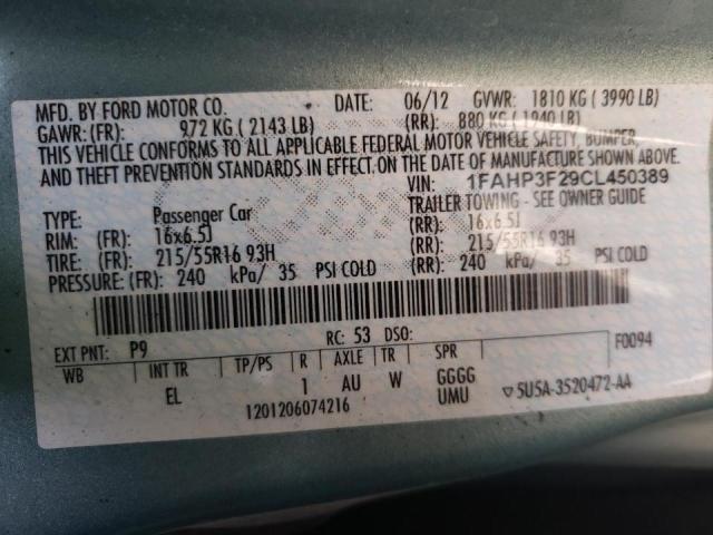 Photo 10 from auction – 2012 FORD FOCUS SE with VIN 1FAHP3F29CL450389