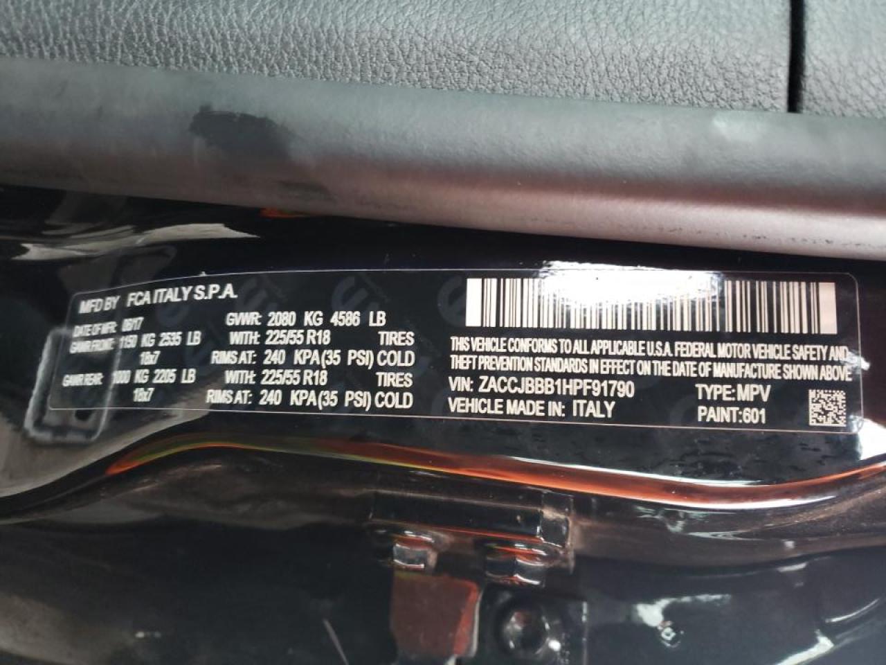 Photo 10 from auction – 2017 JEEP RENEGADE L with VIN ZACCJBBB1HPF91790