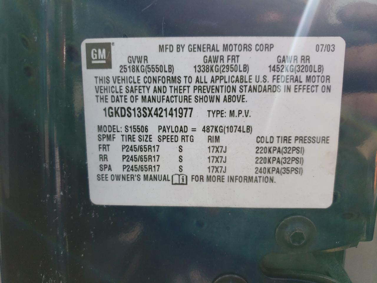 Zdjęcie 10 z aukcji – 2004 GMC ENVOY z VIN 1GKDS13SX42141977