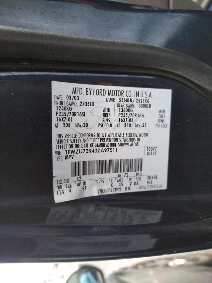 Photo 10 from auction – 2003 FORD EXPLORER X with VIN 1FMZU72K43ZA97511
