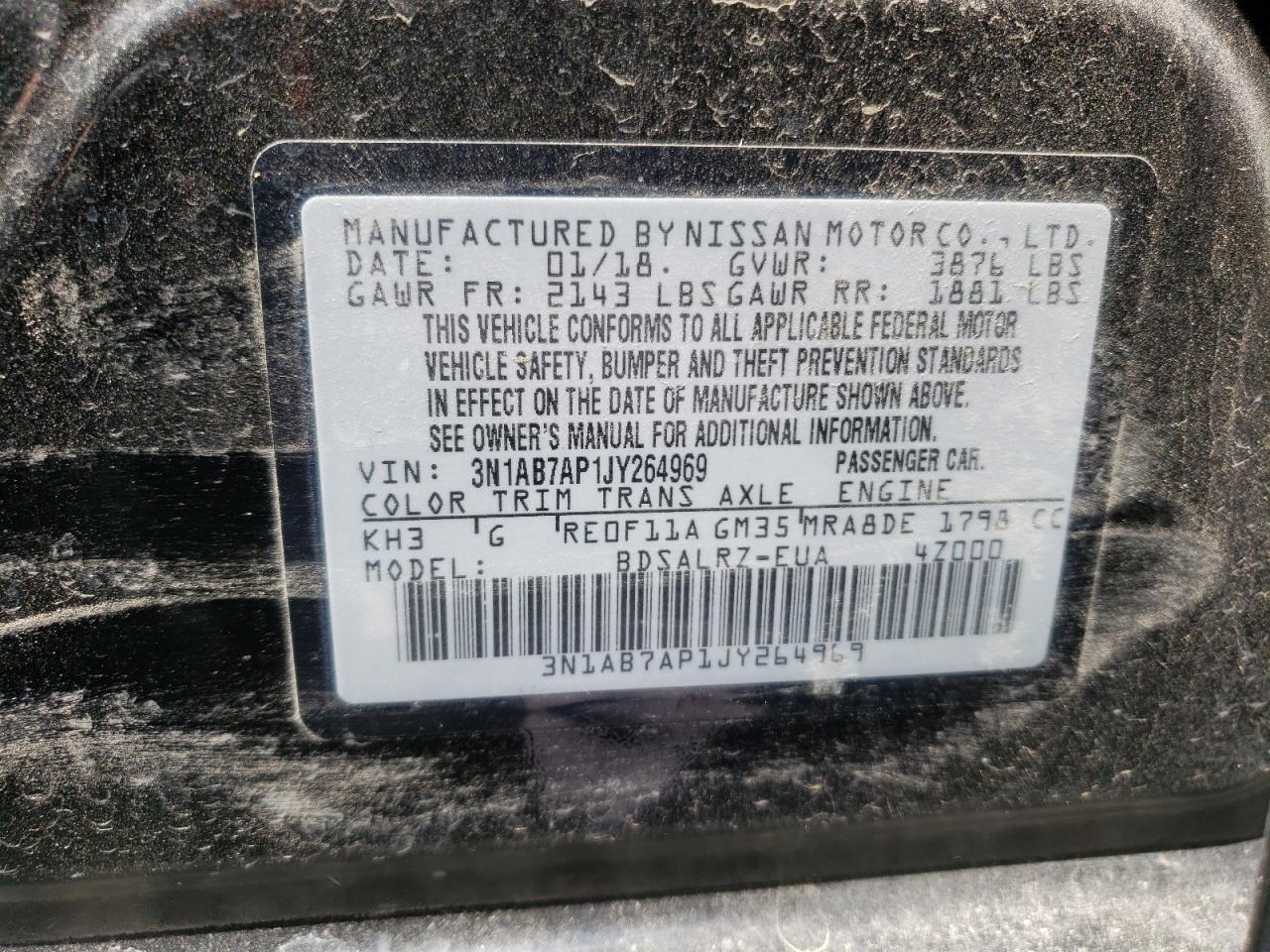 Photo 10 from auction – 2018 NISSAN SENTRA S with VIN 3N1AB7AP1JY264969