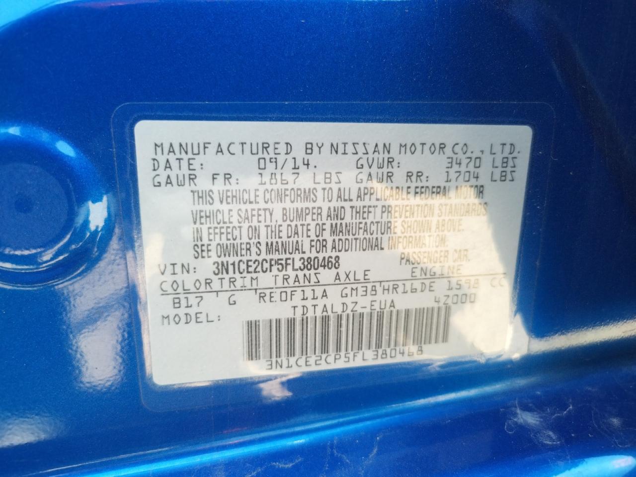 Photo 10 from auction – 2015 NISSAN VERSA NOTE with VIN 3N1CE2CP5FL380468