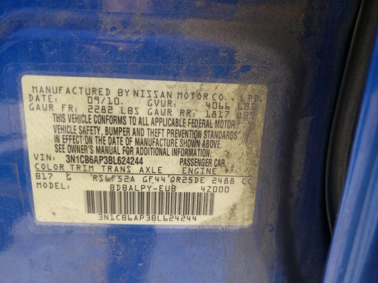 Photo 10 from auction – 2011 NISSAN SENTRA SE- with VIN 3N1CB6AP3BL624244