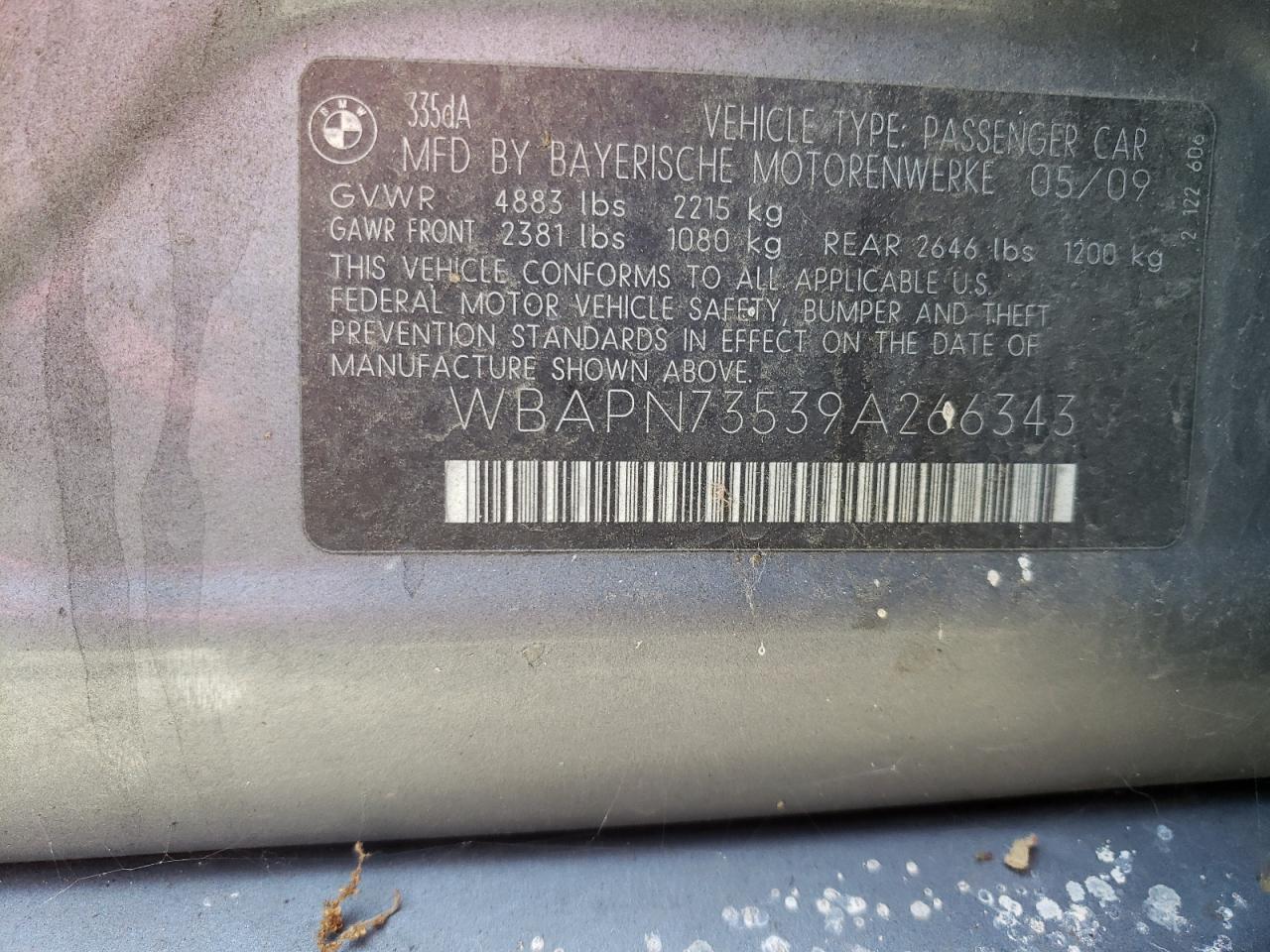 Photo 10 from auction – 2009 BMW 335 D with VIN WBAPN73539A266343