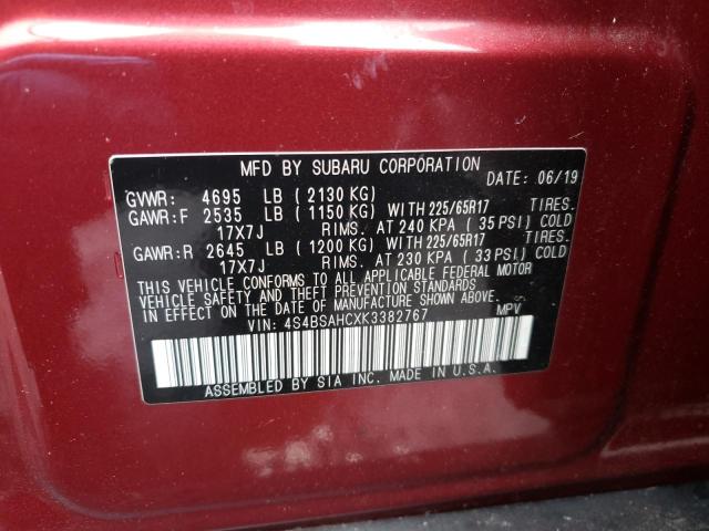 Photo 10 from auction – 2019 SUBARU OUTBACK 2. with VIN 4S4BSAHCXK3382767