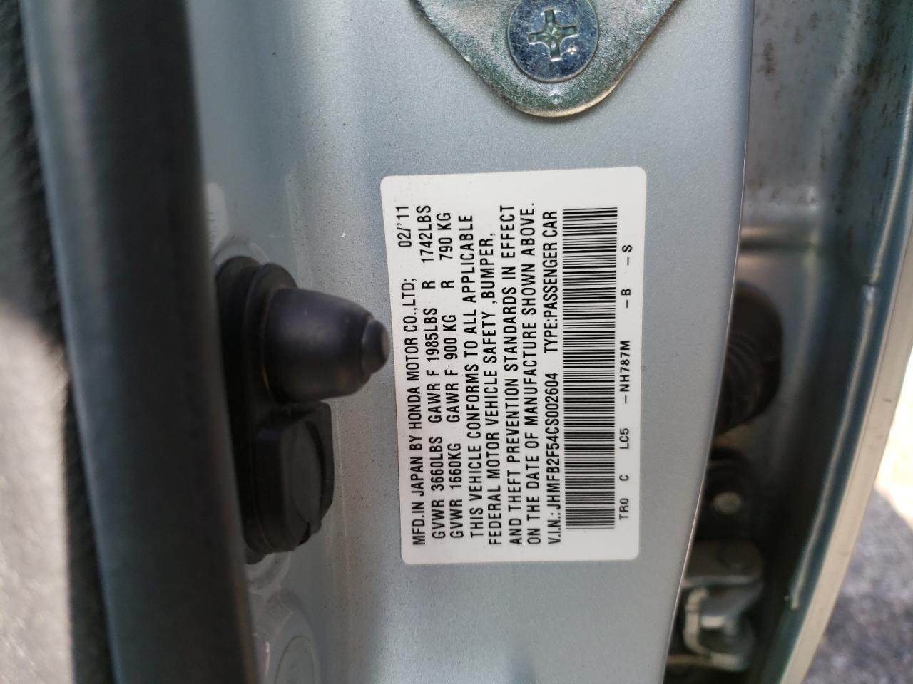 Photo 10 from auction – 2012 HONDA CIVIC LX with VIN JHMFB2F54CS002604