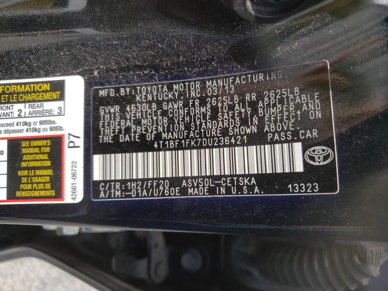 Photo 19 from auction – 2013 TOYOTA CAMRY L with VIN 4T1BF1FK7DU236421