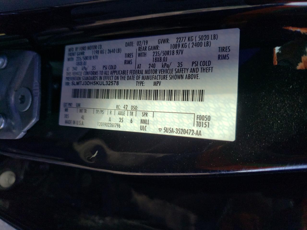 Photo 10 from auction – 2019 LINCOLN MKC RESERV with VIN 5LMTJ3DH5KUL32578