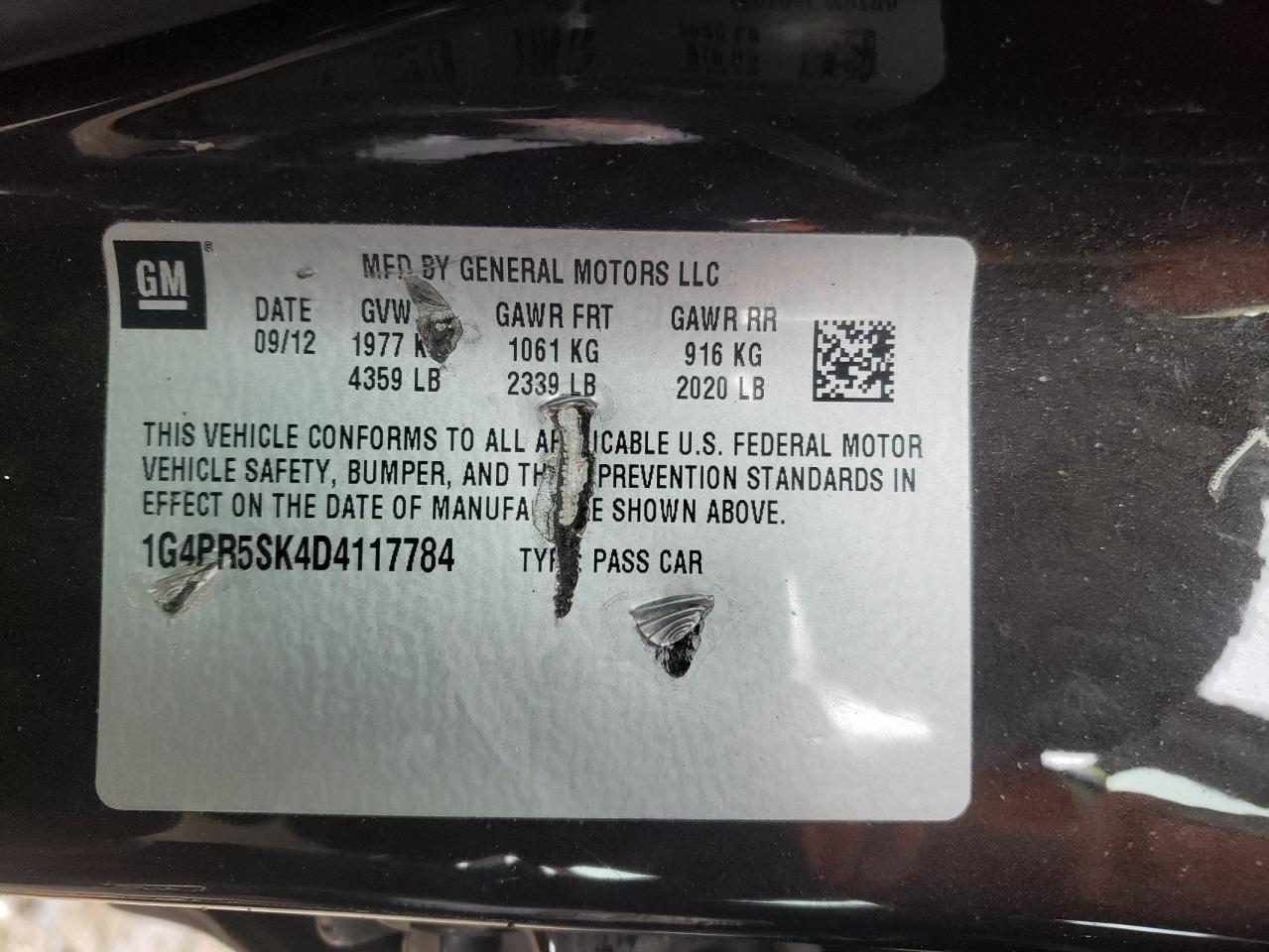Photo 10 from auction – 2013 BUICK VERANO CON with VIN 1G4PR5SK4D4117784