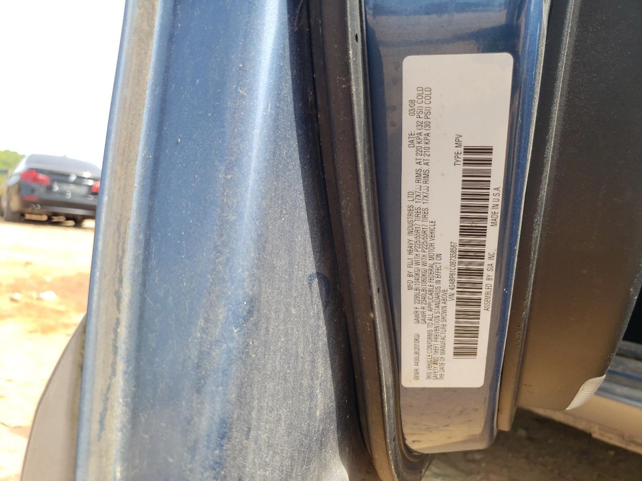 Photo 10 from auction – 2008 SUBARU OUTBACK 2. with VIN 4S4BP61C087358567
