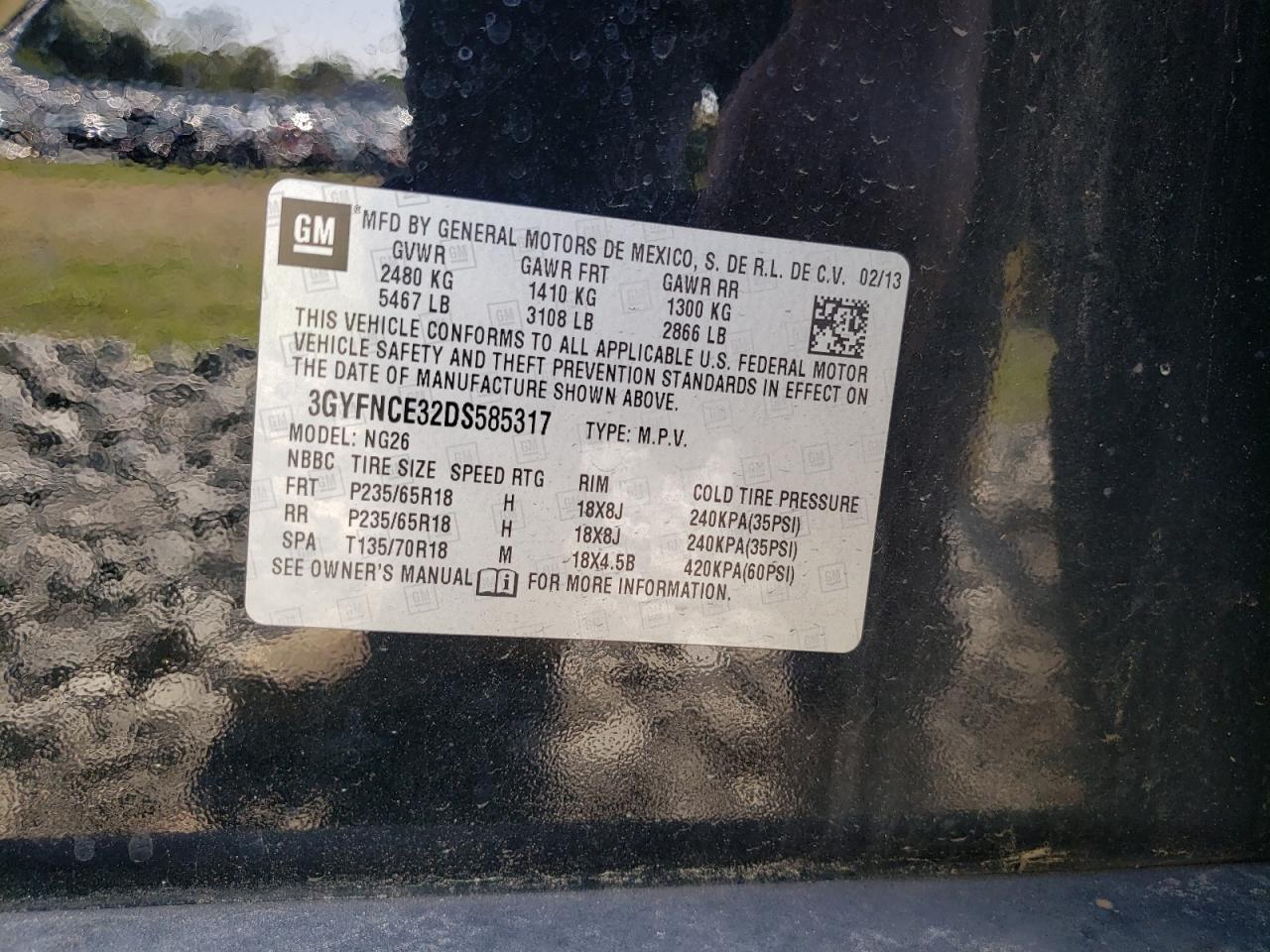 Photo 10 from auction – 2013 CADILLAC SRX with VIN 3GYFNCE32DS585317