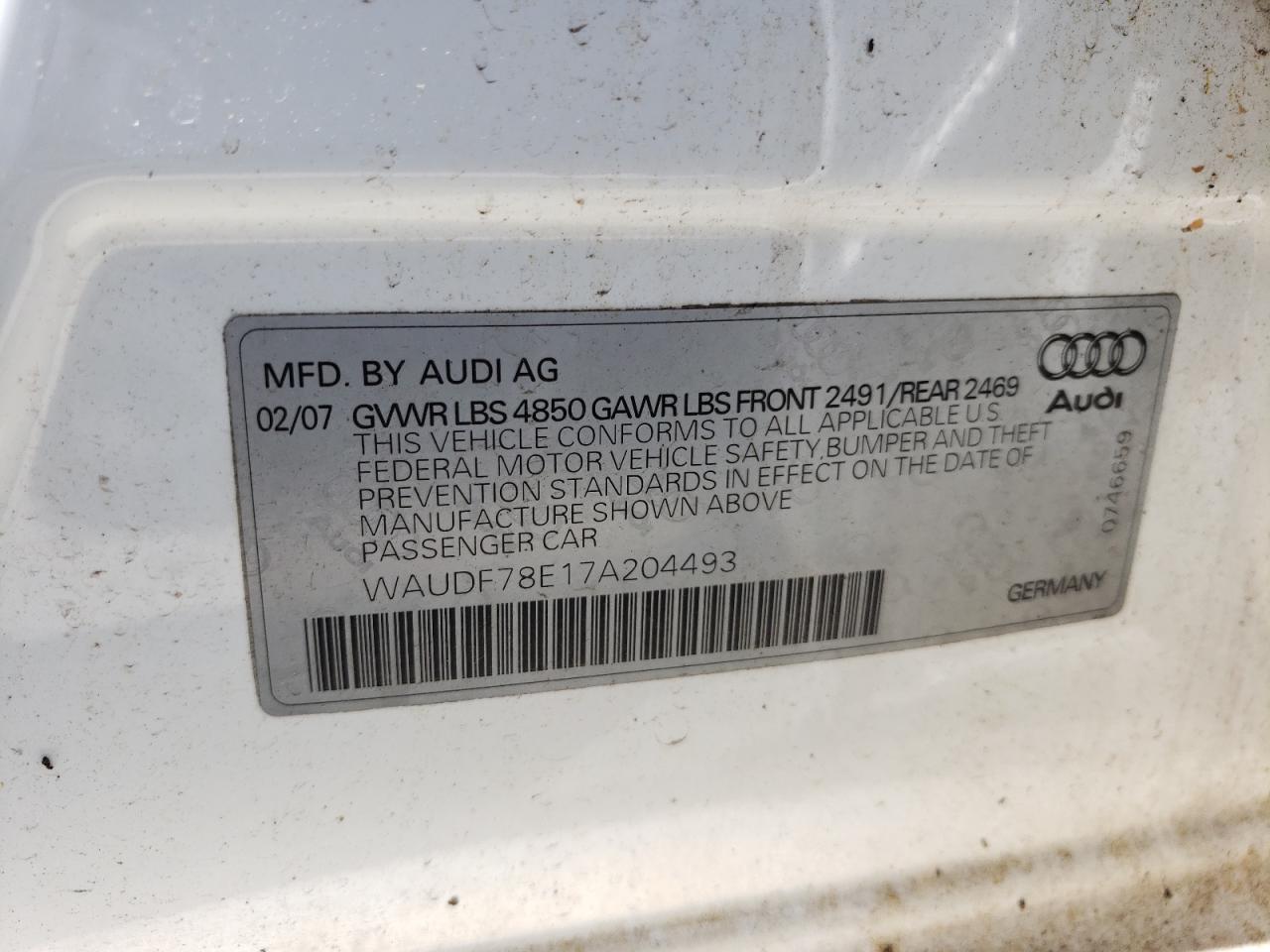 Photo 10 from auction – 2007 AUDI A4 2.0T QU with VIN WAUDF78E17A204493