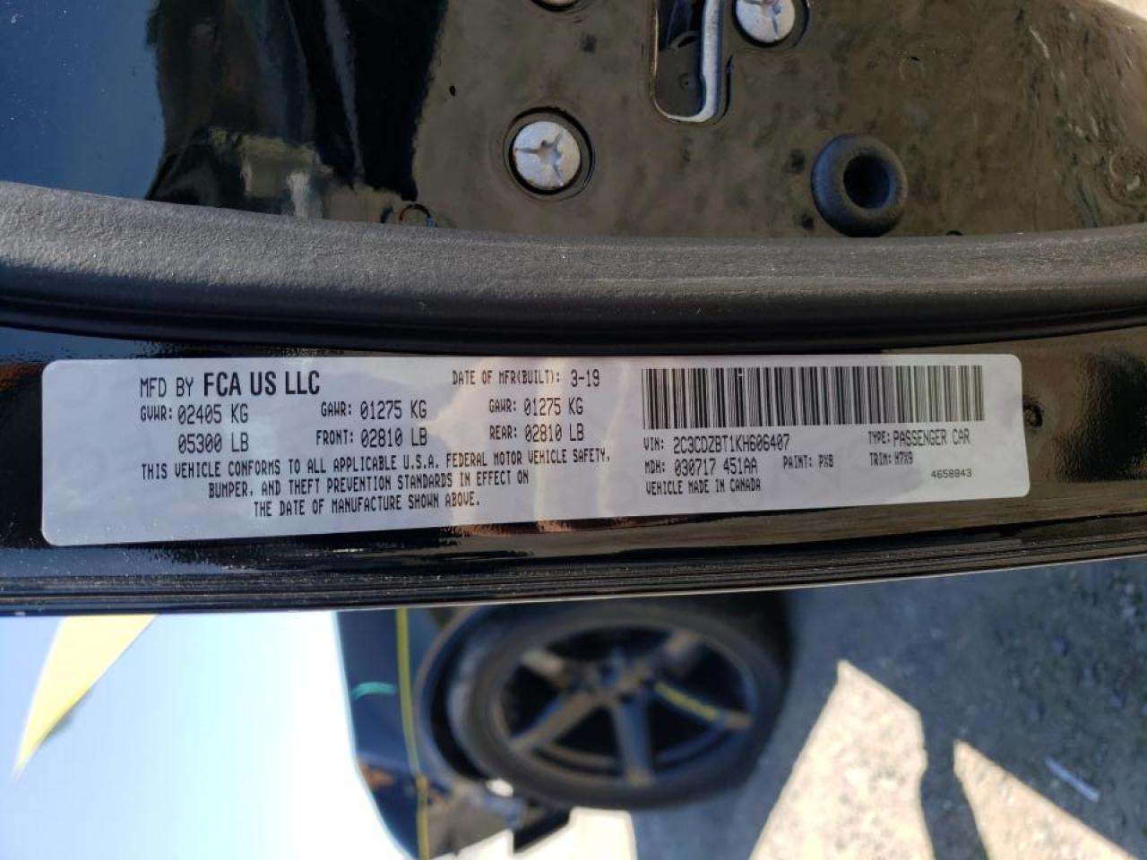 Photo 10 from auction – 2019 DODGE CHALLENGER with VIN 2C3CDZBT1KH606407