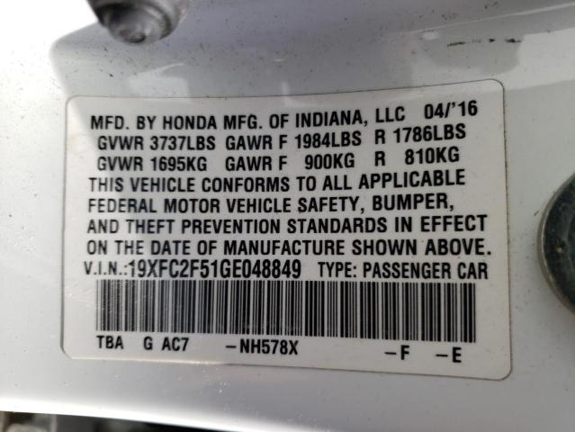 Photo 10 from auction – 2016 HONDA CIVIC LX with VIN 19XFC2F51GE048849