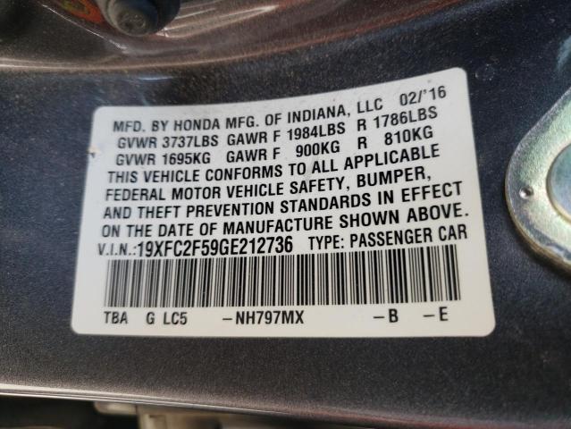 Photo 10 from auction – 2016 HONDA CIVIC LX with VIN 19XFC2F59GE212736