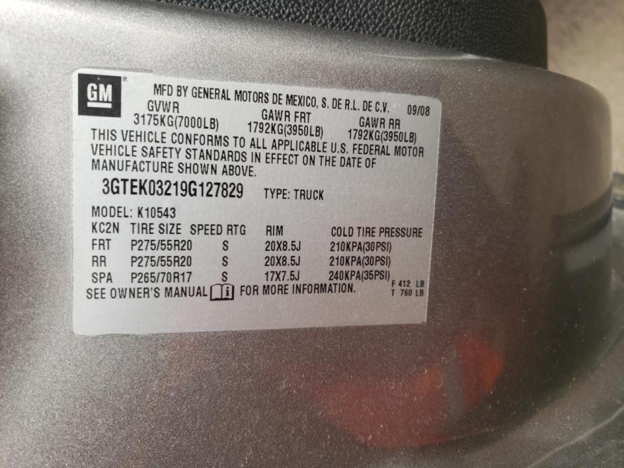 Photo 10 from auction – 2009 GMC SIERRA K15 with VIN 3GTEK03219G127829