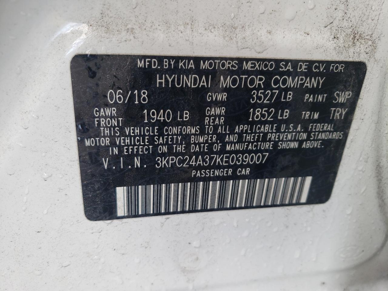 Photo 10 from auction – 2019 HYUNDAI ACCENT SE with VIN 3KPC24A37KE039007