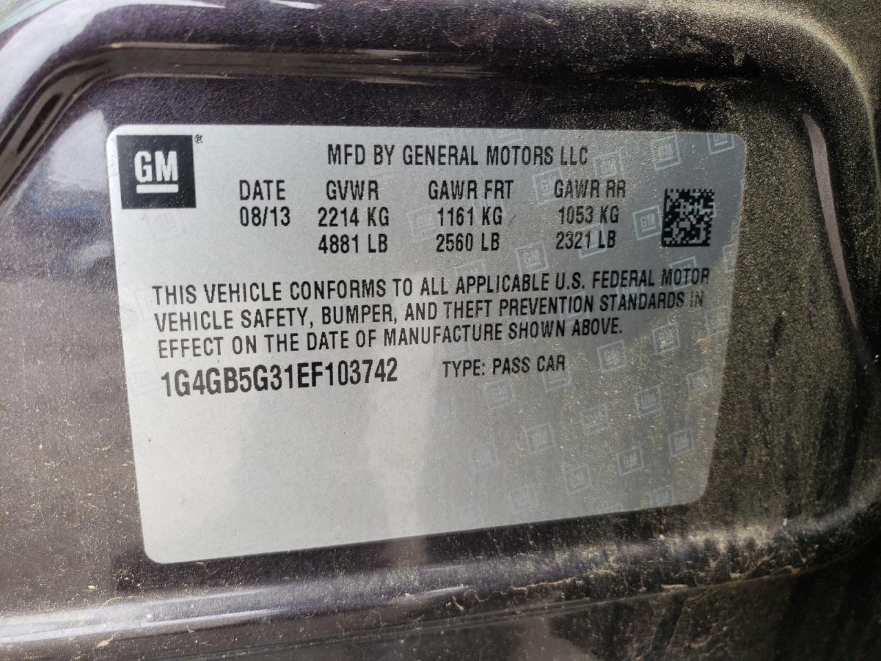 Photo 11 from auction – 2014 BUICK LACROSSE with VIN 1G4GB5G31EF103742