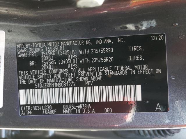TOYOTA HIGHLANDER 2021 with VIN 5TDJZRBH1MS081272 - Photo from auction